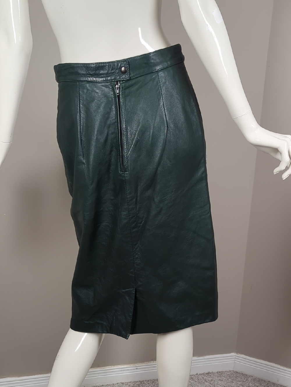 Vintage Dark Green Leather Pencil Skirt Size 6 - Picture 2 of 6